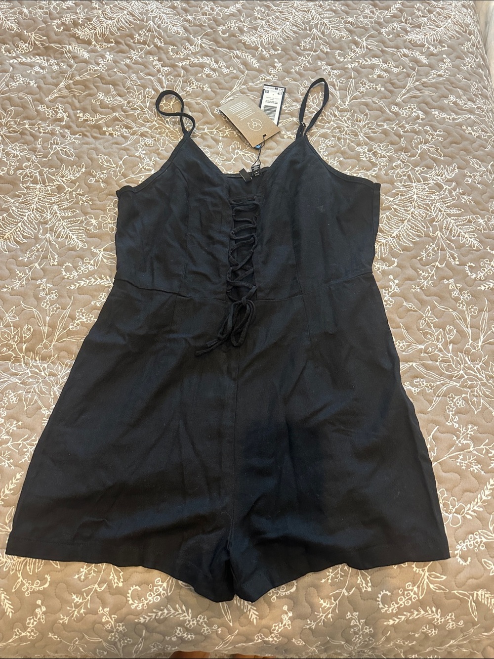 Black Lace-Up adjustable Spaghetti Strap One-Piece Romper